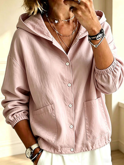 Giacca da donna con cappuccio e bottoni, vestibilità ampia – Stile casual e confortevole
