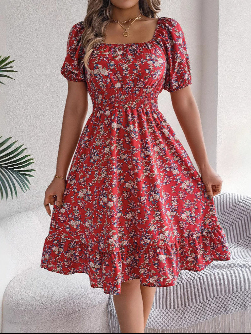 Femme Robe d’Été Mi-Longue à Fleurie Élégante Décontractée – Stylée, Flatteuse