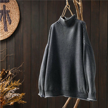 Pull Femme Oversize Tricoté Col Roulé Doux Élégant