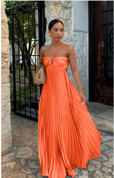 Vestido de mujer plisado sin mangas con cuello halter - Elegante para la noche