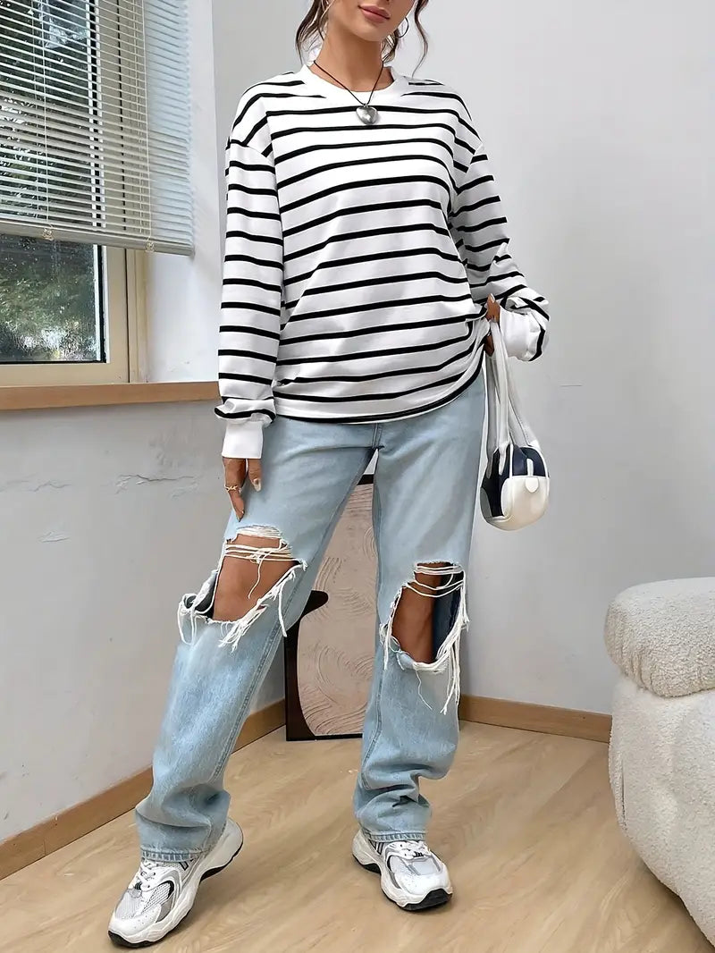 Sweat-shirt décontracté rayé pour femme