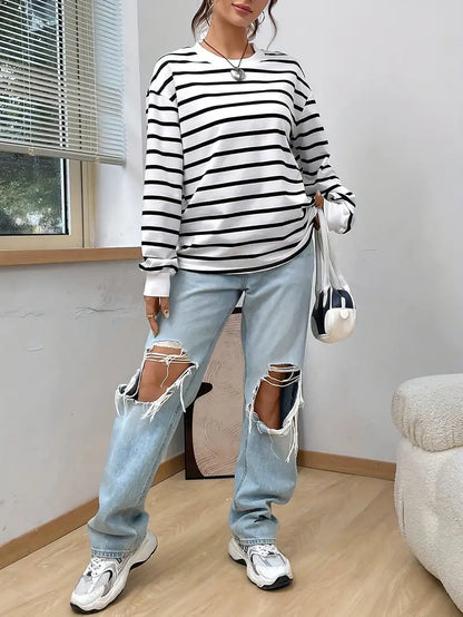 Sweat-shirt décontracté rayé pour femme