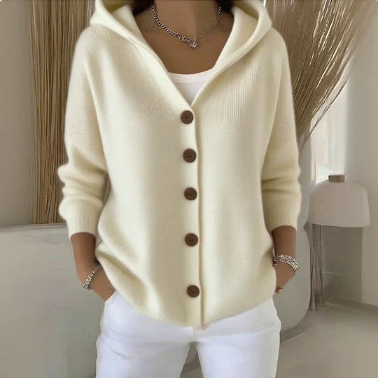 Gilet en Maille à Capuche pour Femme – Tricot Élégant à Boutons