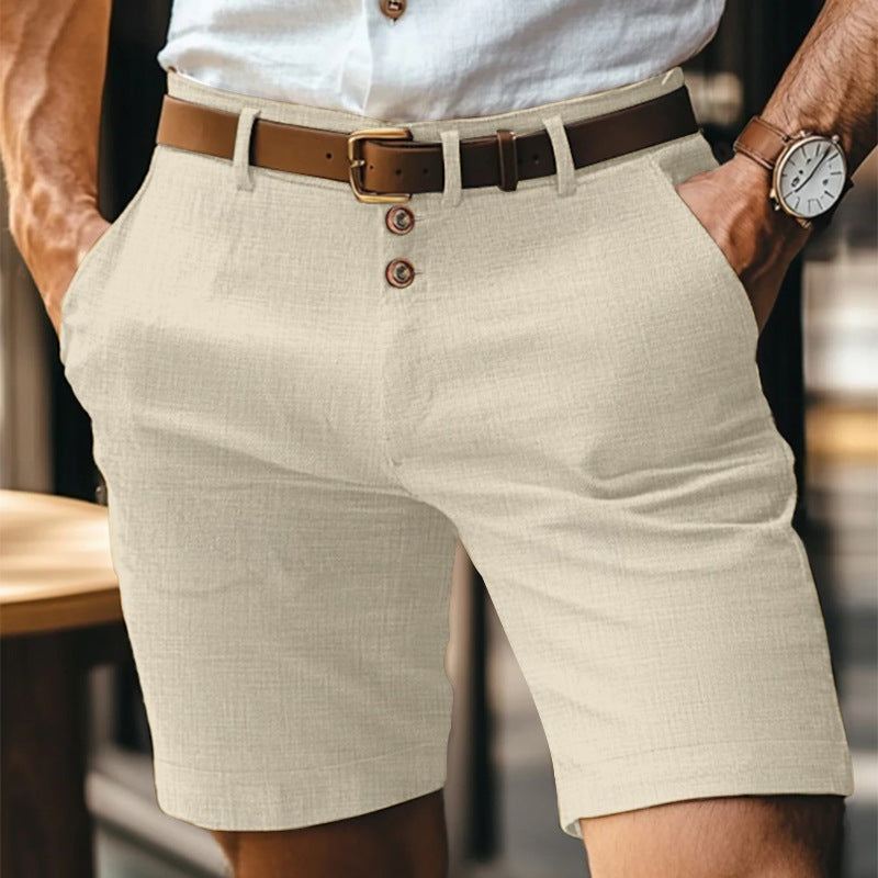 Short homme en lin boutonné – Pantalon court léger respirant uni idéal pour l'été