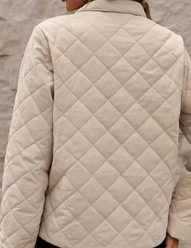 Women's Diamond-Pattern Coat with Long Sleeves – Solid-Color Style, Notched Lapel, Relaxed Fit