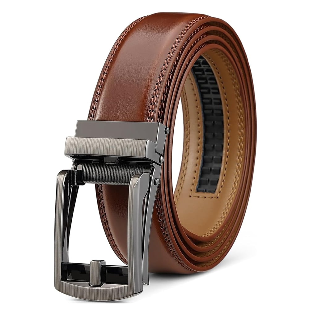 Leather ratchet belt for men with snap fastener – Casual and formal adjustable style