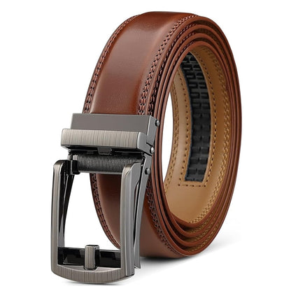 Leather ratchet belt for men with snap fastener – Casual and formal adjustable style