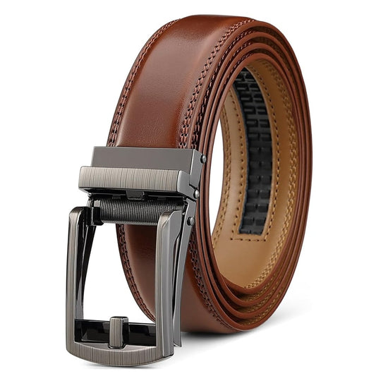 Ceinture en cuir à cliquet pour homme avec fermeture à pression – Style ajustable décontracté et formel