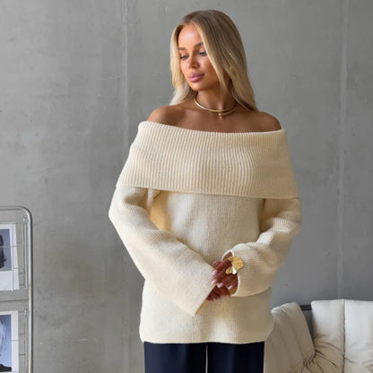 Suéter de mujer de cuello vuelto con hombros descubiertos - Chic y cómodo