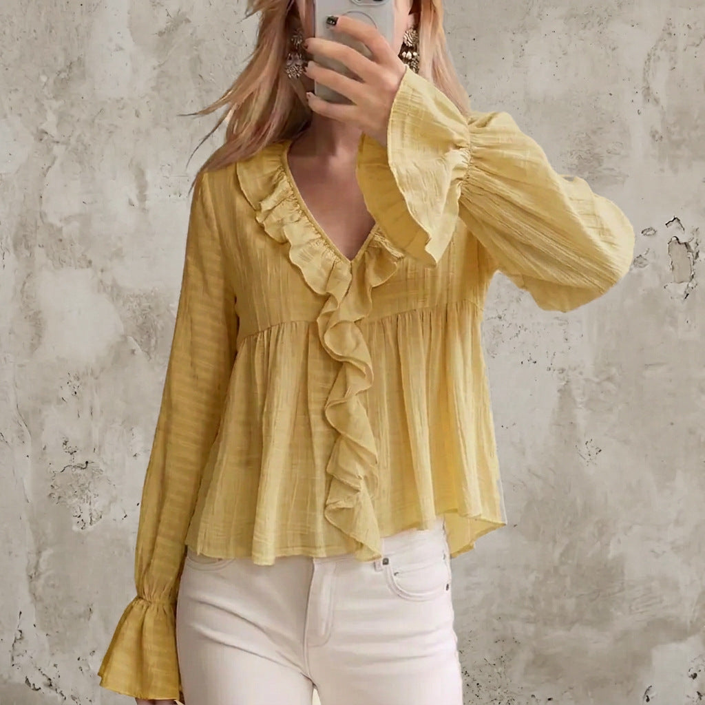 Women's ruffled flared-sleeve blouse - Soft and feminine