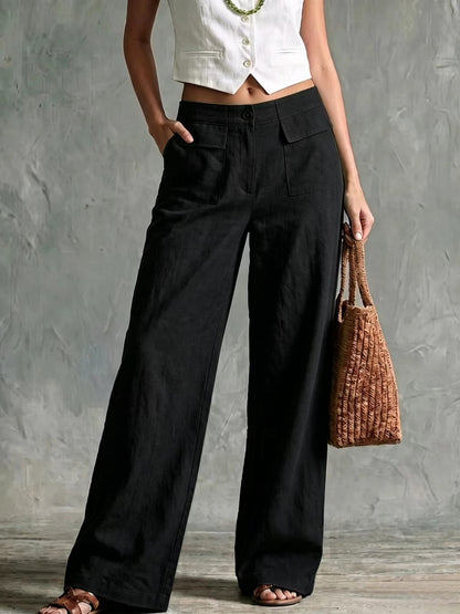 Pantalon femme uni ample a taille elastique decontractee