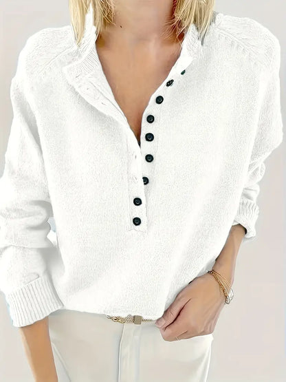 Women's crew-neck sweater with buttons - Elegant and comfortable