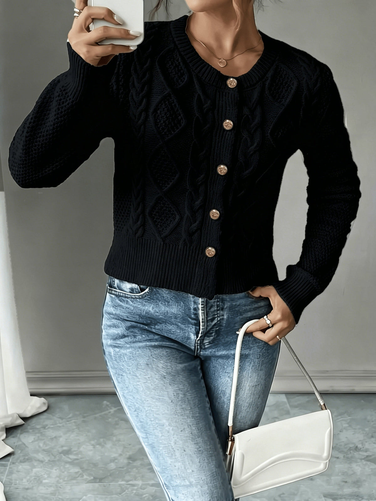 Cárdigan de punto trenzado para mujer con botones - Elegante y suave