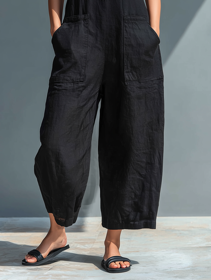 Combinaison femme sans manches en melange de lin - Minimaliste et moderne