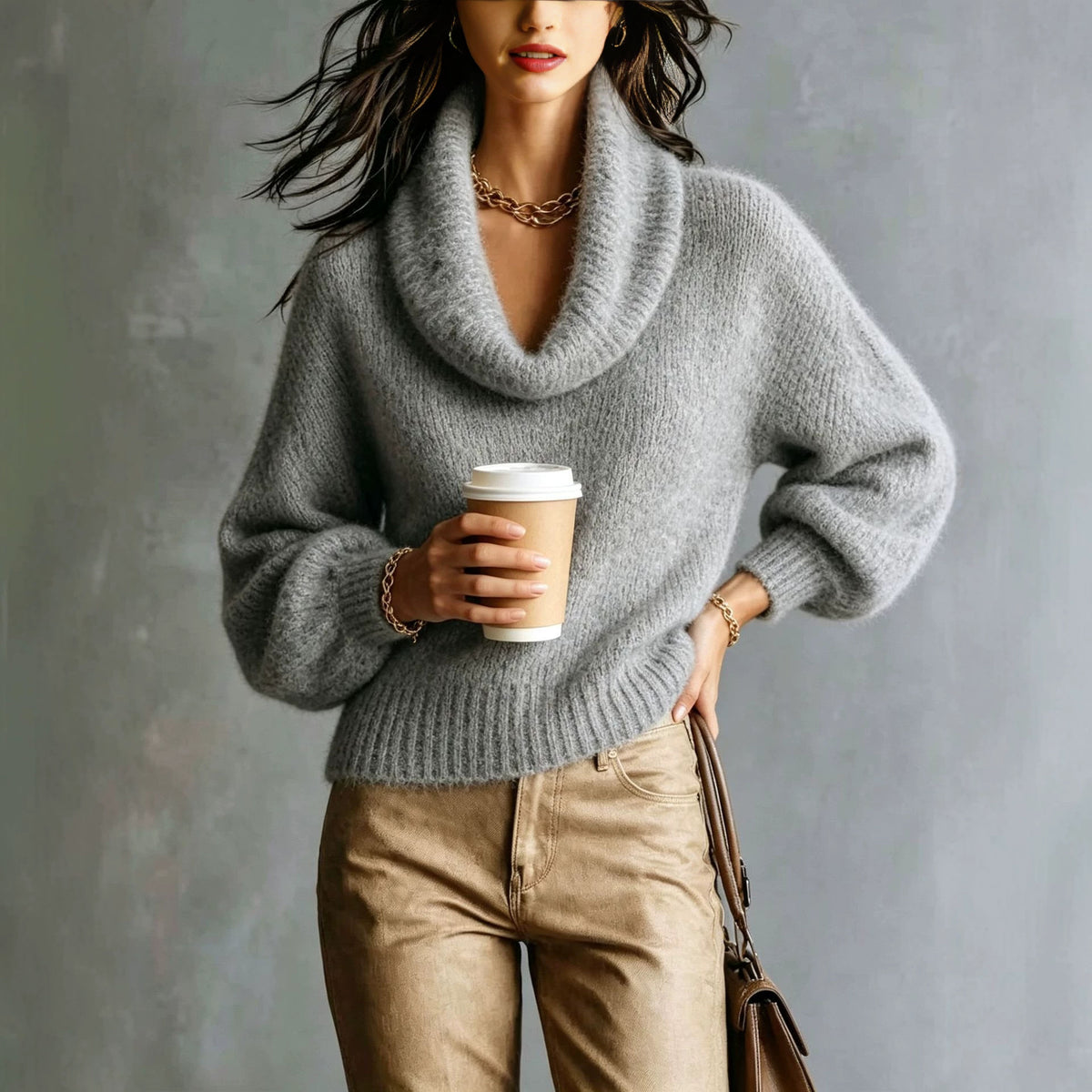 Pull col roule femme manches bouffantes - Doux et tendance