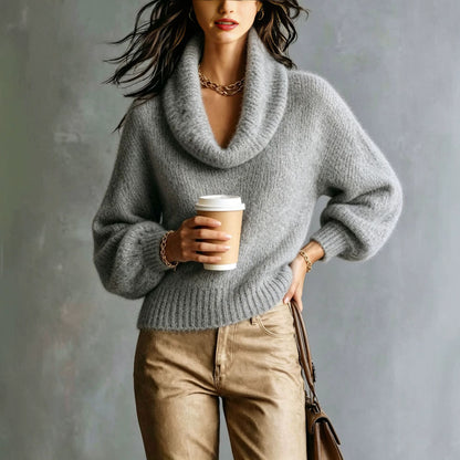 Pull col roule femme manches bouffantes - Doux et tendance