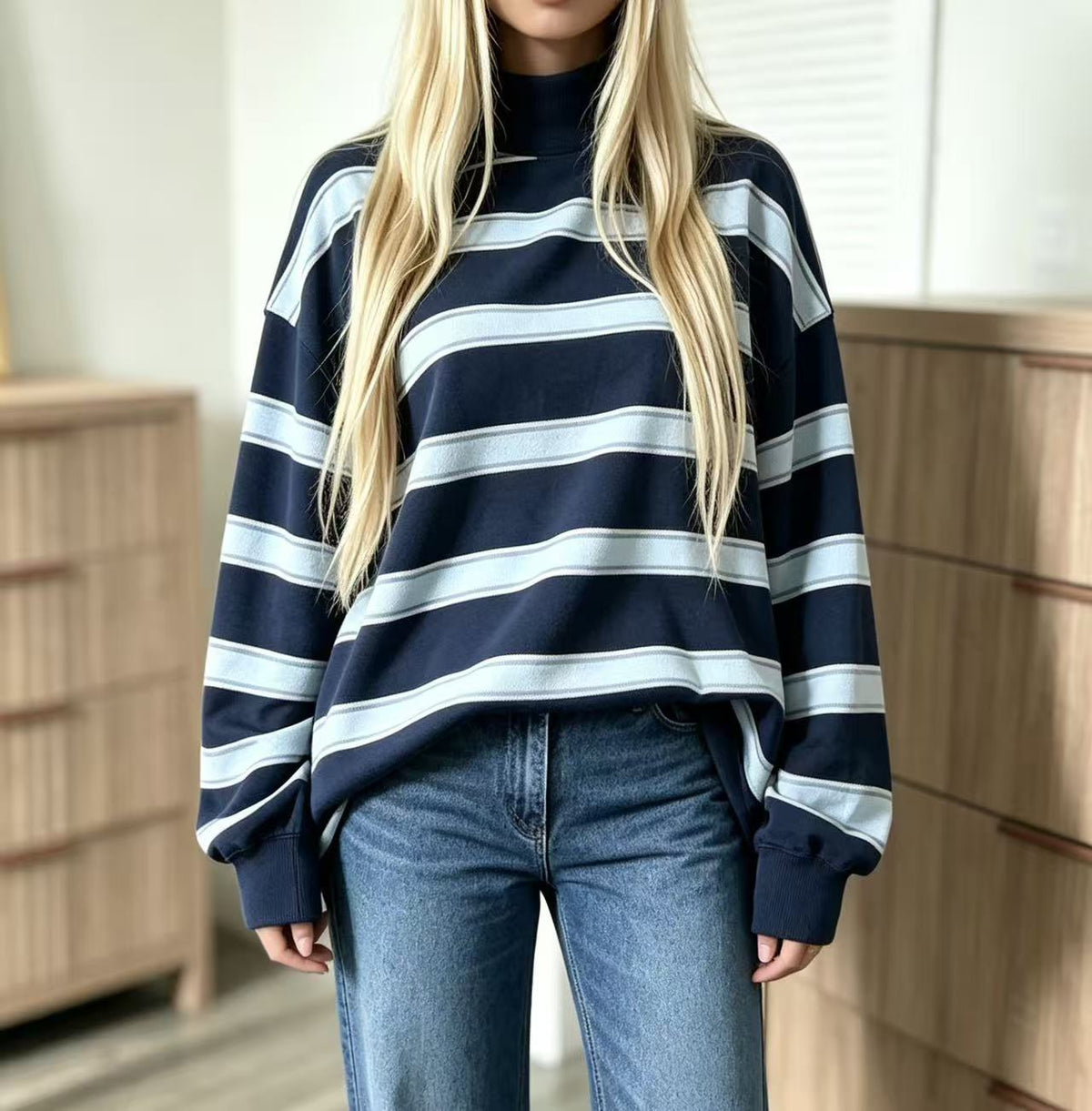 Sweatshirt femme imprimé à rayures – Décontracté et tendance