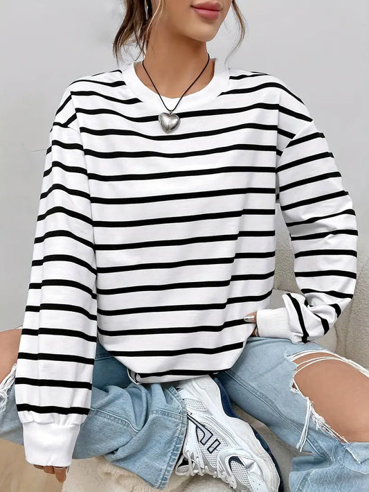 Sweat-shirt décontracté rayé pour femme