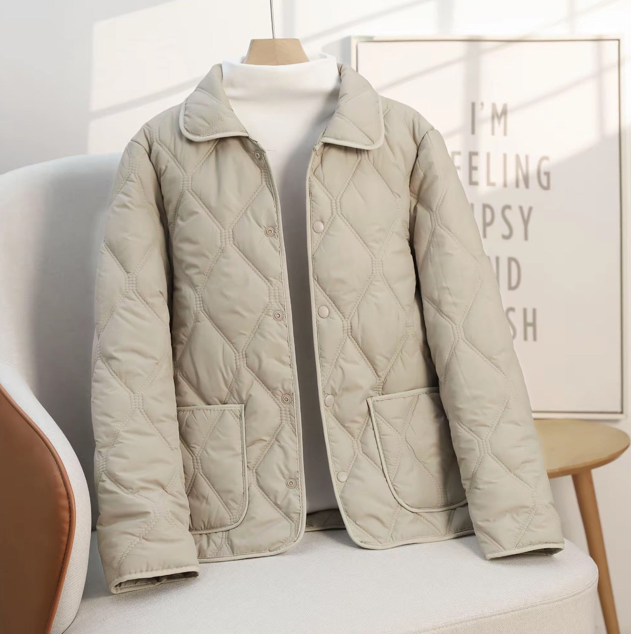 Women’s Cotton Quilted Jacket with a Relaxed Fit – Casual Short Lapel Coat