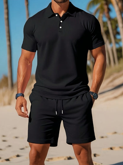 Ensemble Polo et Shorts Homme Couleur Unie – Tenue Décontractée d’Été Élégante