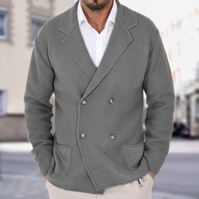 Cardigan Homme à Col Revers – Pull Fitté à Boutonnage Double en Maille Légère