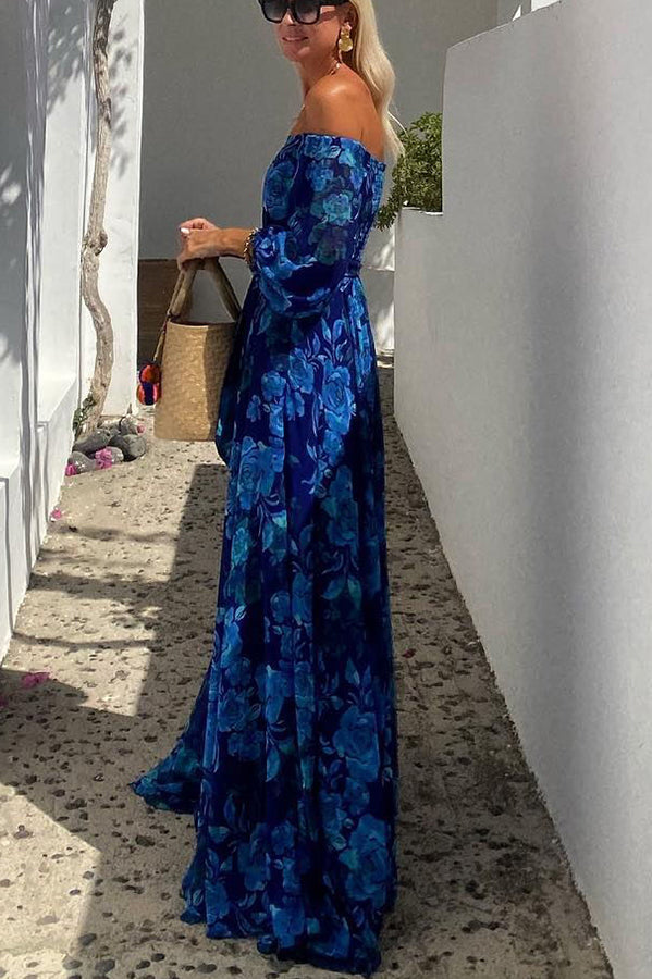 Robe longue à épaules dénudées fleurie pour femme