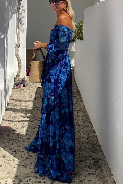 Robe longue à épaules dénudées fleurie pour femme