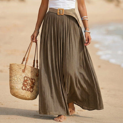 Abito maxi donna svasato con vita morbida stile spiaggia