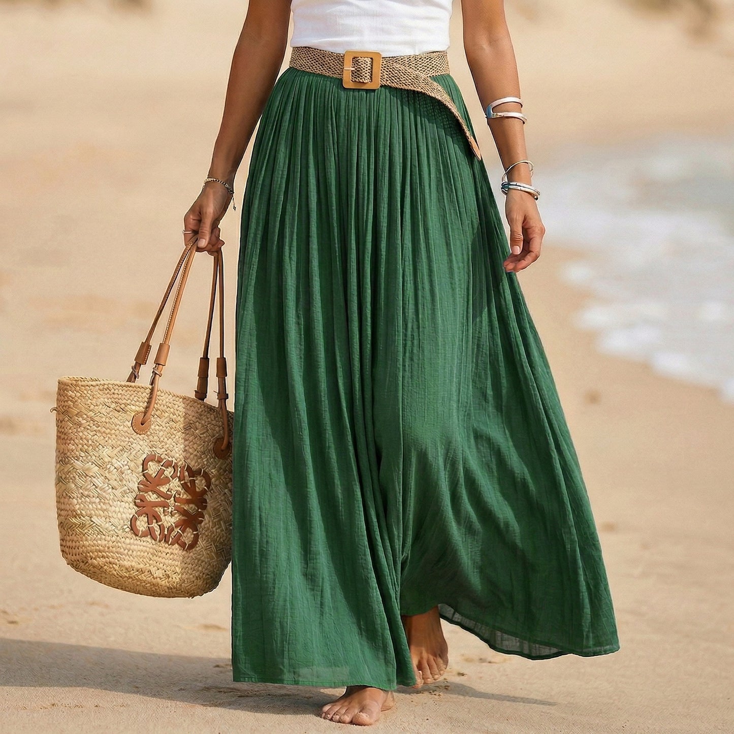Abito maxi donna svasato con vita morbida stile spiaggia