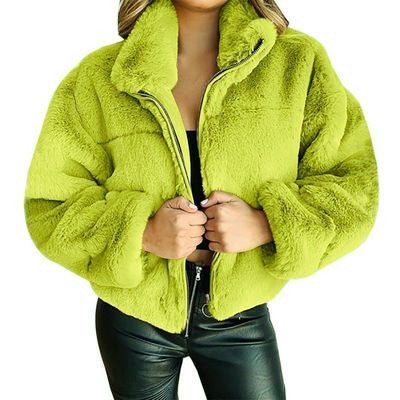 Chaqueta de punto de imitación de piel con cremallera - Cálida y con cremallera