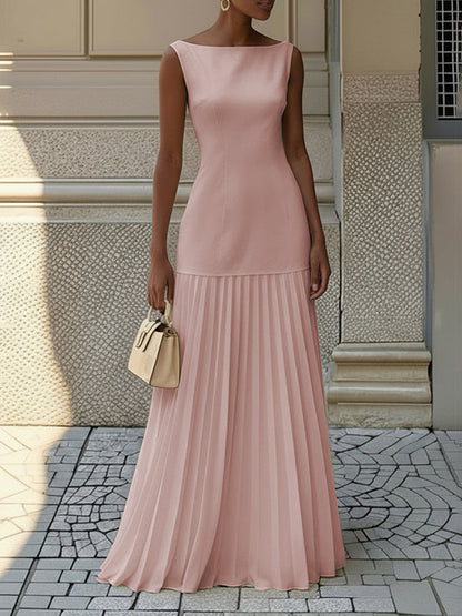 Robe Longue de Soirée en Gaze pour Femme – Col Bateau Élégant