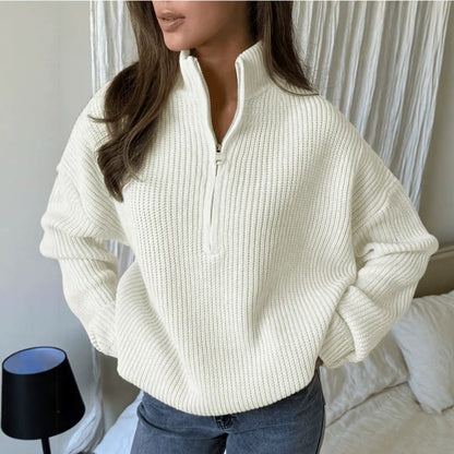 Women's Oversized Zip-Up Knit Sweater – Versatile and Comfortable Casual Style