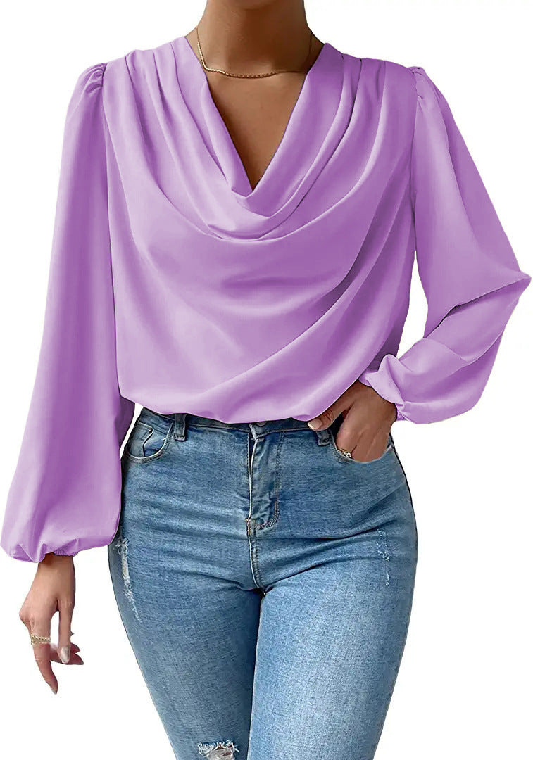 Femmes Élégante Col Cowl Chiffon Manchon ballon Chemisier - Polyvalente