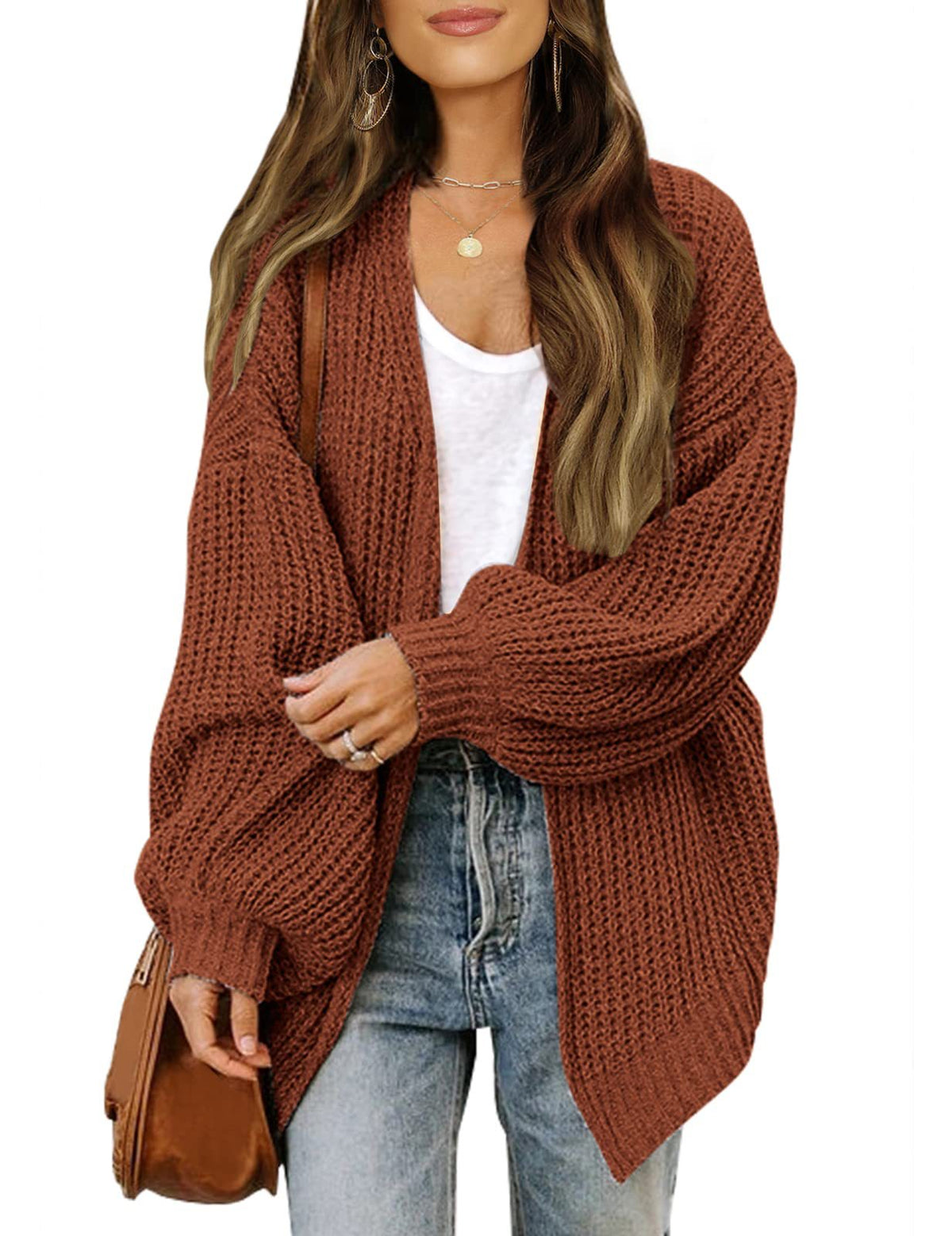 Cardigan-mantella da donna in maglia grossa – Stile oversize confortevole con maniche a lanterna