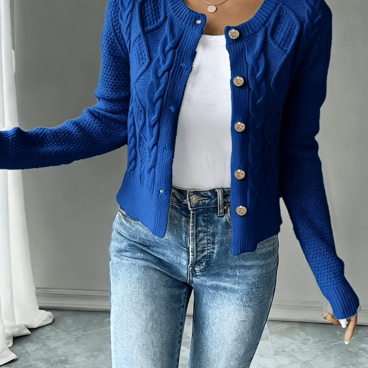 Cárdigan de punto trenzado para mujer con botones - Elegante y suave