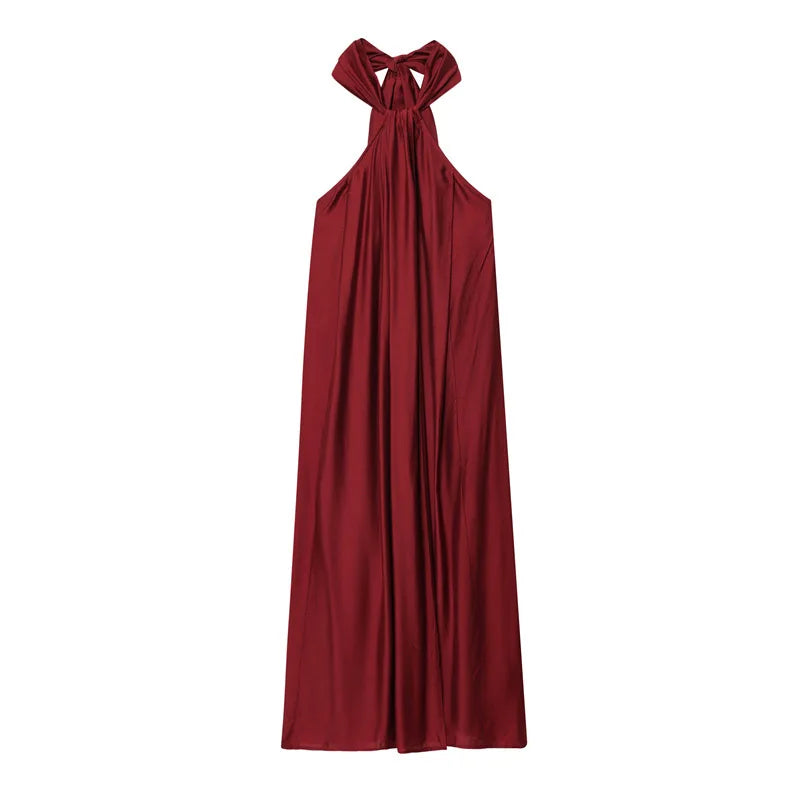 Robe maxi femme halter drapee avec ouverture - Elegante et habillee