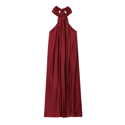 Robe maxi femme halter drapee avec ouverture - Elegante et habillee
