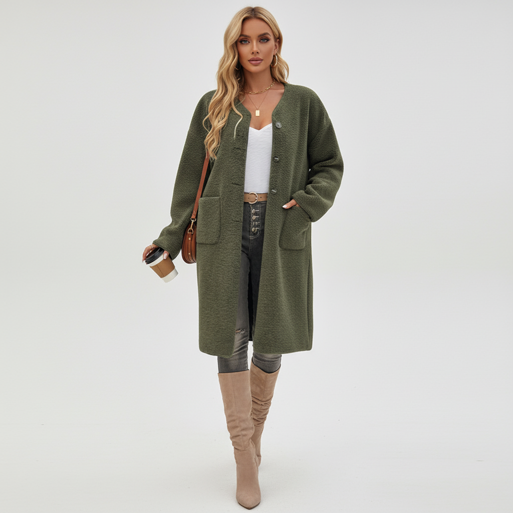 Manteau femme doux à boutons – Confortable et chic