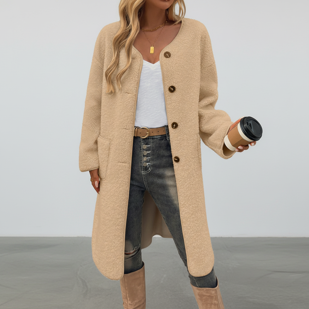 Manteau femme doux à boutons – Confortable et chic