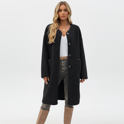 Manteau femme doux à boutons – Confortable et chic