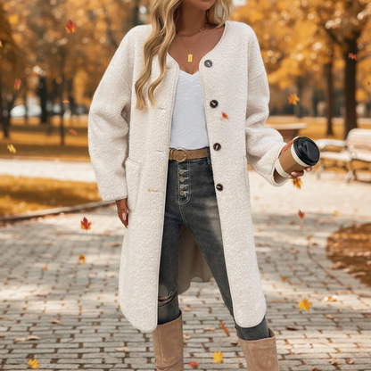 Manteau femme doux à boutons – Confortable et chic