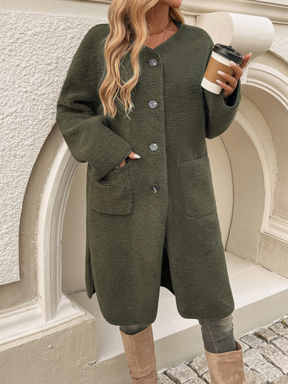 Manteau femme doux à boutons – Confortable et chic
