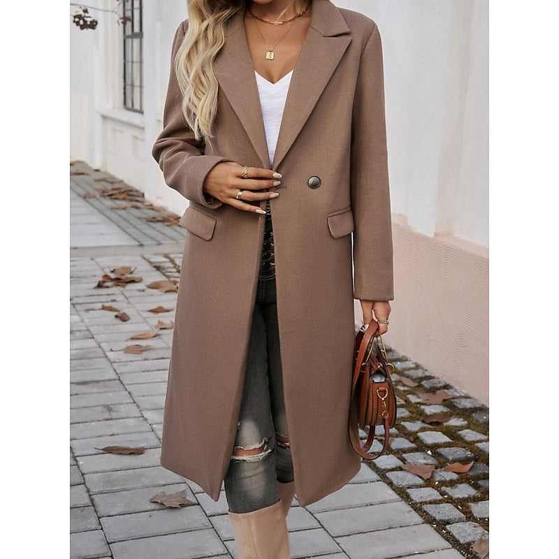Manteau long femme à col revers – Chaud et élégant