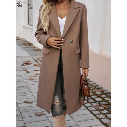 Manteau long femme à col revers – Chaud et élégant