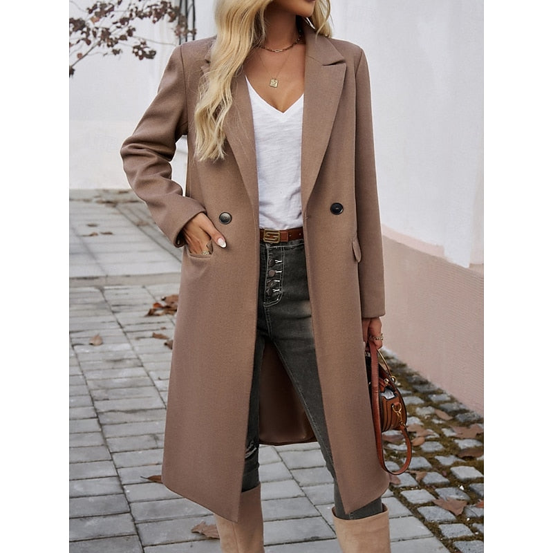 Manteau long femme à col revers – Chaud et élégant