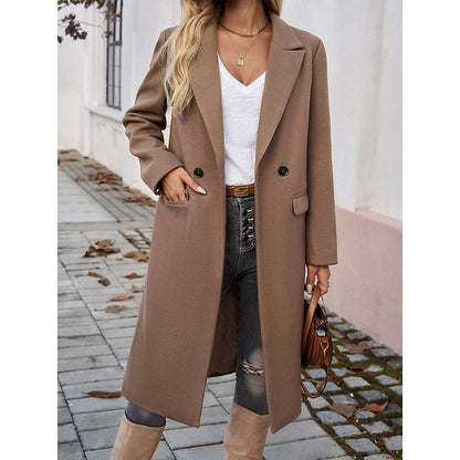 Manteau long femme à col revers – Chaud et élégant