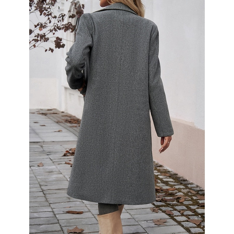Manteau long femme à col revers – Chaud et élégant