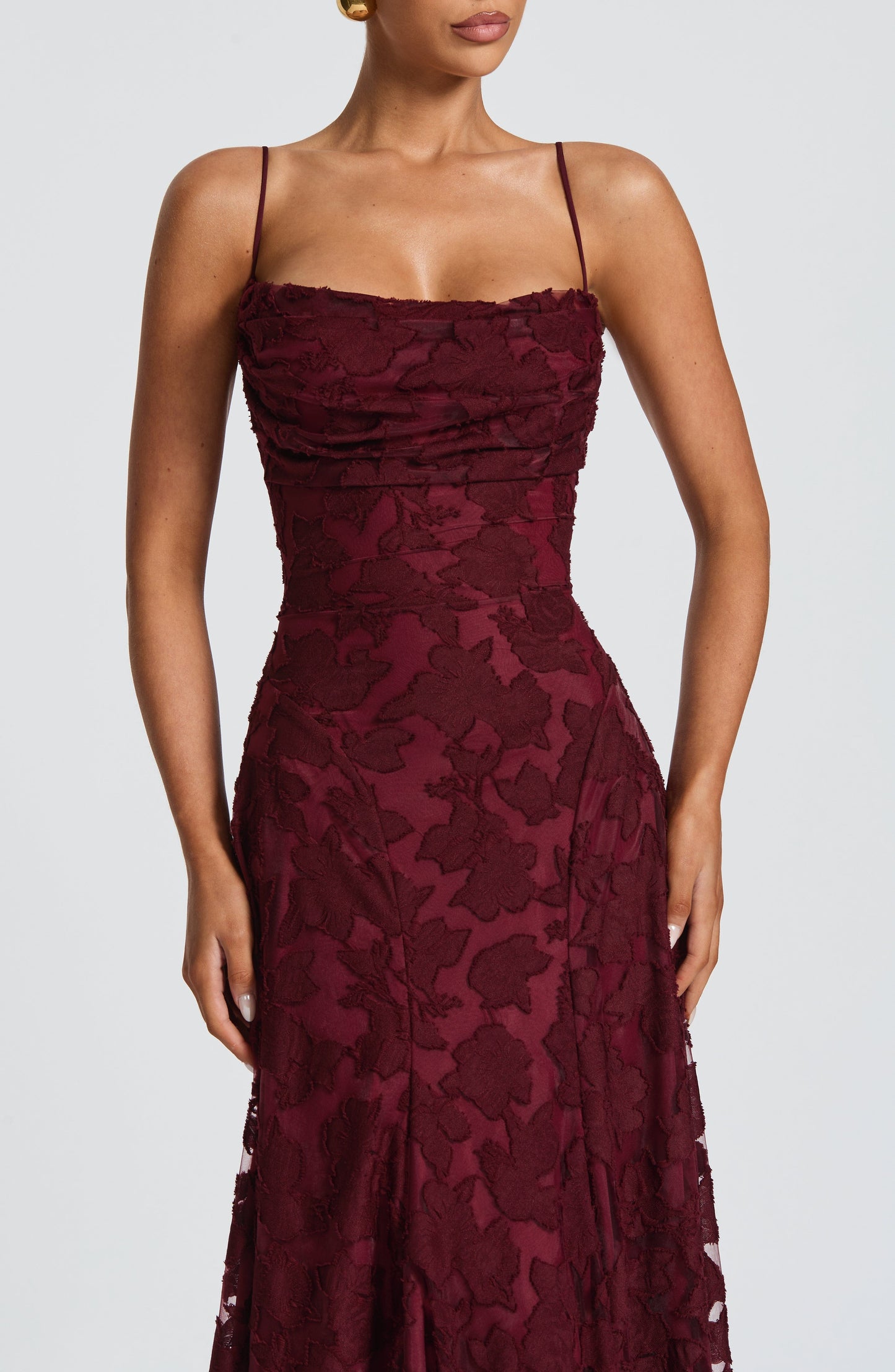 Abito lungo floreale donna con collo drappeggiato e schiena con lacci - Fluido ed elegante
