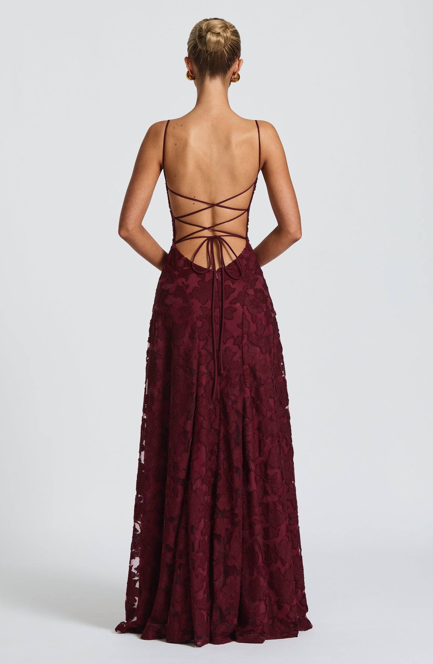 Abito lungo floreale donna con collo drappeggiato e schiena con lacci - Fluido ed elegante