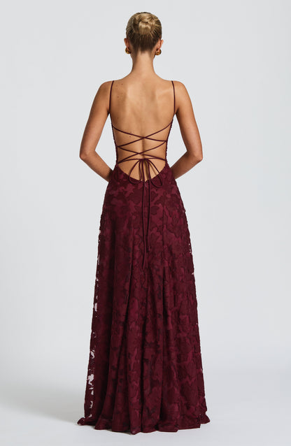 Abito lungo floreale donna con collo drappeggiato e schiena con lacci - Fluido ed elegante